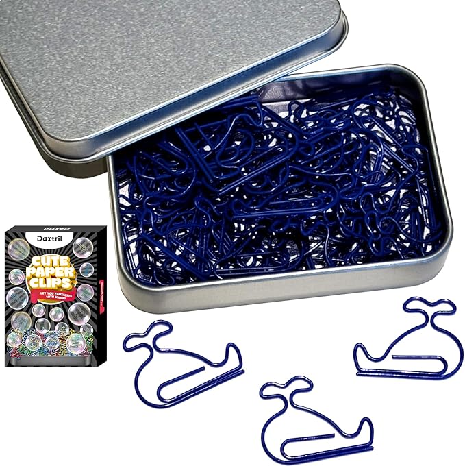 Cute Paper Clips, 60 PCS Whale Shaped Paper Clips Animal Bookmarks Clips, Assorted Colors, Fun Office Gifts for Women Men Coworkers Teachers Students Girls Boys, Christmas Gifts