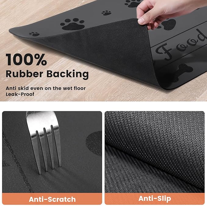 Pet Feeding Mat-Absorbent Pet Placemat for Food and Water Bowl, with Waterproof Rubber Backing, Quick Dry Water Dispenser Mat for Dog and Cat (24"x16", Bones)
