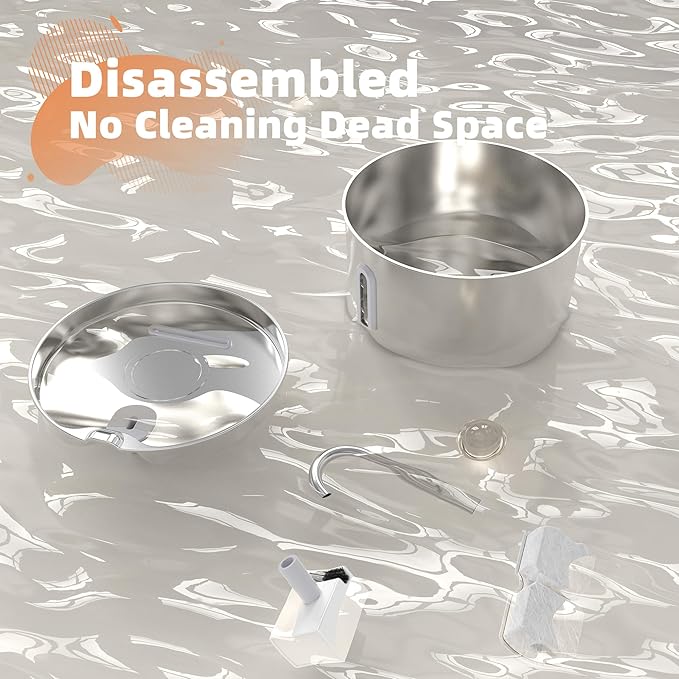 Cat Water Fountain Stainless Steel: 2.2 L Cat Fountain for Drinking - Automatic Pet Water Fountain for Cats Inside - Metal Cat Dog Water Dispenser Bowl with Faucet Water Level Window Ultra Quiet Pump