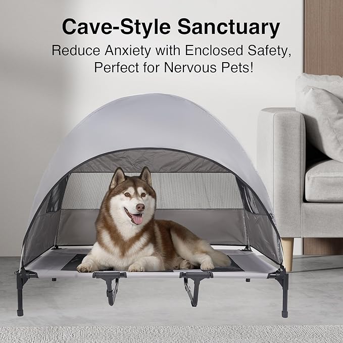 Elevated Outdoor Dog Bed with Canopy – Cooling Camping Tent, Removable Shade, Off-Ground Cot, Large