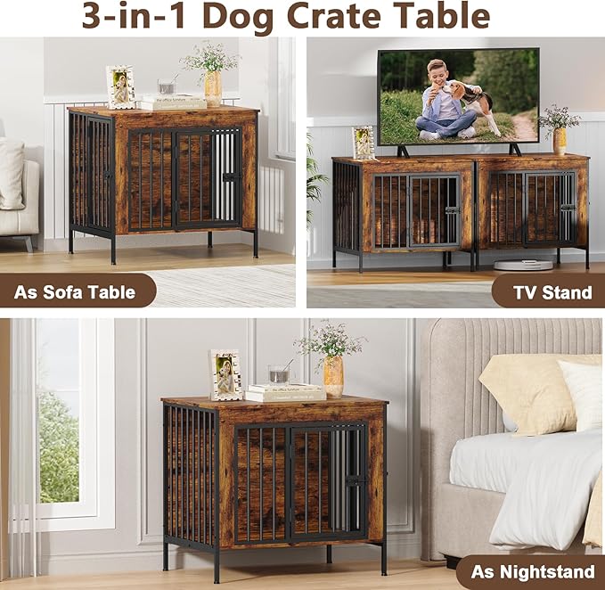 EasyCom Dog Crate Furniture for 1 or 2 Dogs, Heavy Duty Single/Double Dog Crates for Small/Medium/Large Dogs, Dog Kennel Furniture Indoor as TV Stand, Small Size 28.15" L(0-20 Pounds), Brown