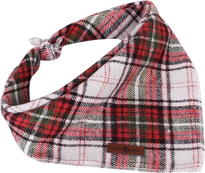 Lionet Paws Christmas Dog Bandana Washable Cotton Handkerchief Scarf Triangle Red Green Plaid Grey Dog Bandanas for Medium Large Dogs Girl Boy