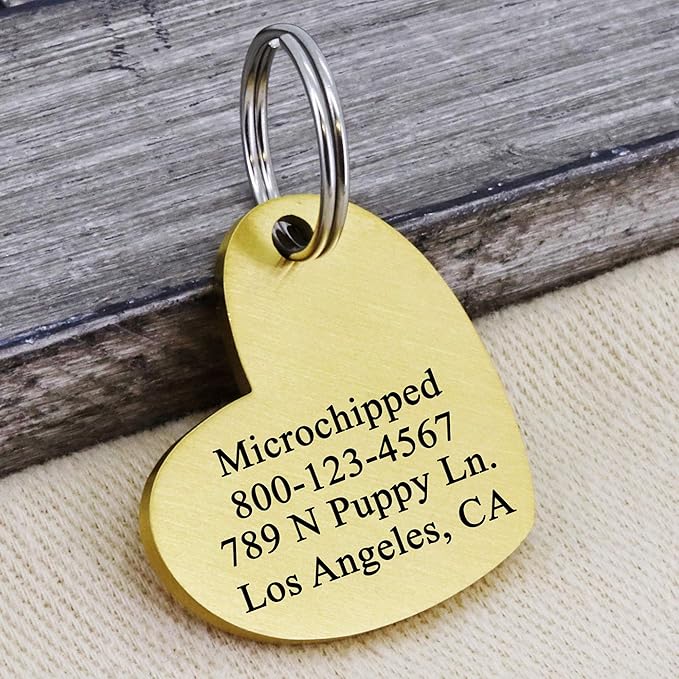 Ultra Joys Custom Personalized Dog ID Tag - Brushed Stainless Steel Heart, Large