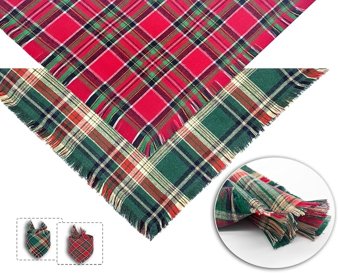 Christmas Dog Bandanas 2PCS-Small,Holiday Scarf Two-Sided with Tassels Edges,Stylish Triangle Dog Outfit for Boy and Girl,Winter Christmas Classic Red Green Plaid Pet Costume for Small Dogs