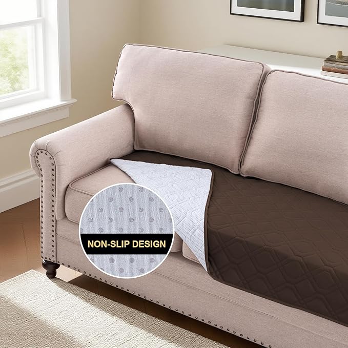 PrinceDeco Waterproof Couch Cover for Dogs Washable Dog Blanket for Bed Couch Sofa Outdoor Bed Cover with Non-Slip Back(32x74 Inch,Brown)