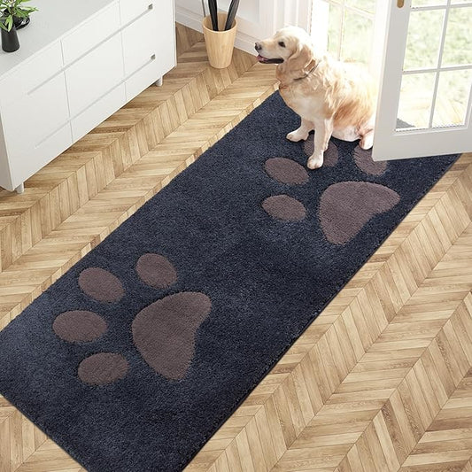PURRUGS Dirt Trapping Door Mat 32" x 70", Non-Skid/Slip Machine Washable Microfiber Entryway Rug, Dog Doormat, Super Absorbent Welcome Mat for Muddy Wet Shoes and Paws, Navy Blue