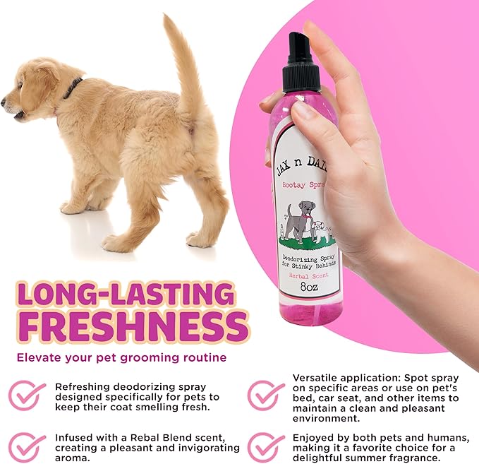 Jax N Daisy Dog Bootay Spray pet Perfume Spray for Dog s Bottom Hygiene Odor Control Refreshing Deodorizing for Smelly Dogs Long Lasting All Natural Ideal for All Breeds