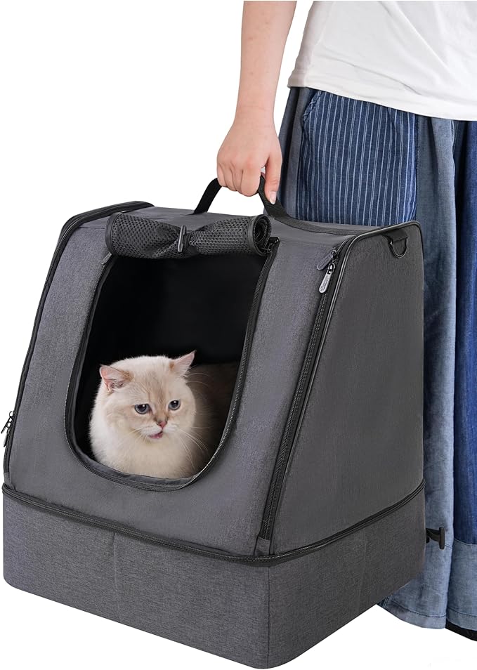 apollo walker Portable Cat Travel Litter Box with Zipped Waterproof Bag,No Collapse with Hard Base Insert at Bottom, No Leakage, No Smell, Easy to Carry, Easy to Use in Hotels, Car Black