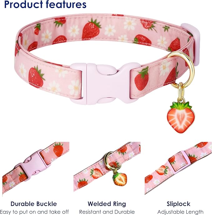 Cute Dog Collar Strawberry Pattern for Boys and Girls Holiday Dog Collars Summer Fall Gift Adjustable for Small to Medium Breed Dogs (Strawberry, XS)