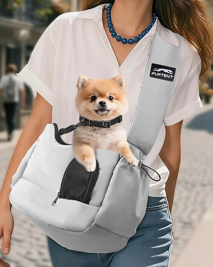 Dog Carrier Sling for Small Dogs & Cats Hand-Free Puppy Sling Purses with Storage Bag and Adjustable Shoulder Strap, Pet Sling Carrier Up to 8.8 Lbs (Grey)