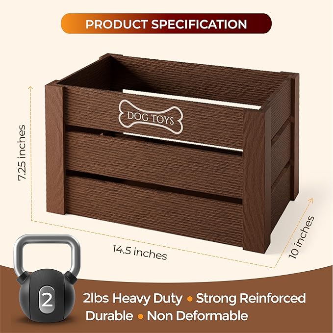 Hope Haven Wooden Dog Toy Bin – Chew-Resistant Toy Storage Box – Large Capacity Basket for all Pet Accessories – Heavy Duty, Pet-Safe Design for Organizing Dog Toys, Leashes, Treats, and More