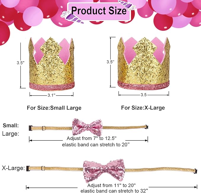 ADOGGYGO Dog Birthday Party Supplies, Pink Plaid Birthday Girl Dog Bandana, Golden Puppy Party Hat with Numbers, Bowtie for Small Puppies (Small)