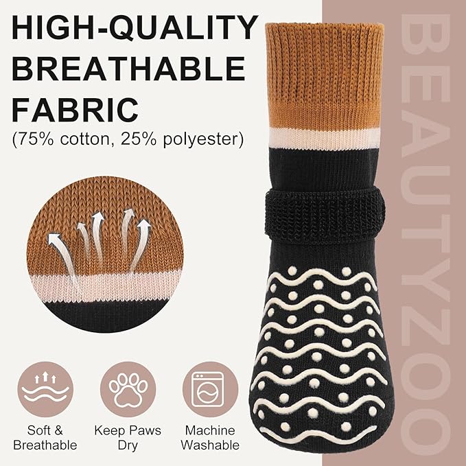 BEAUTYZOO Dog Socks to Prevent Licking Paws -Dog Boots & Paw Protectors with Grippers on Hardwood Floors, Dog Shoes for Hot/Cold Pavement Small Medium Large Senior Dogs Booties