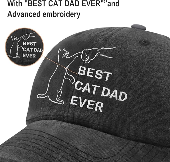 Cat Dad Gifts, Cat Dad Embroidered Letters Adjustable Baseball Cap Black