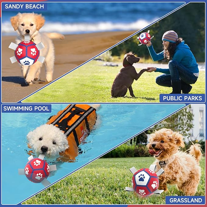 Diman Small Dog Toys Soccer Ball with Straps,Interactive Dog Balls for Tug of War, Yard Games, Dog Waterpool Toy, Herding Ball for Small Dogs, Pet Birthday Gifts Boredom Buster (5inch)