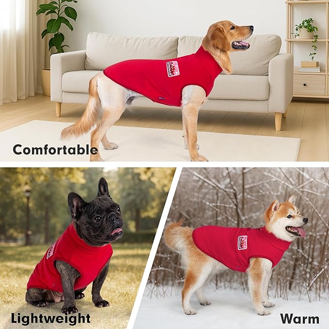 cyeollo 3XL Fleece Dog Sweater, Pullover Sweatshirt Stretchy Fleece Vest Warm Winter Fall Clothes for Large Dogs Boy Girl Turtleneck Pet Apparel, Red XXXL