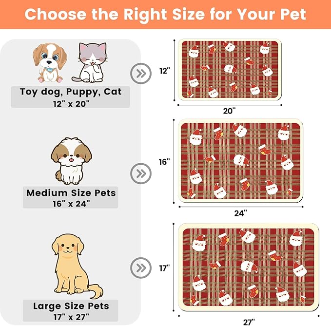Pet Feeding Mat-Absorbent Pet Placemat for Food and Water Bowl, with Waterproof Rubber Backing, Quick Dry Water Dispenser Mat for Dog and Cat (24"x16", Christmas)