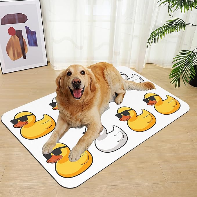 Cute Ducks Glasses Pet Feeding Mat for Floors–Absorbent Quick Dry Dog Cat Bowl Mat for Food and Water, Non Slip Waterproof Base, Mess-Free Feeding Accessories 16"x24"