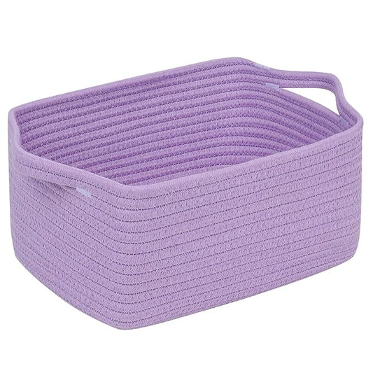 CubesLand Cube Storage Organizer Basket Bin, Cube Shelf Shelves Cotton Rope Basket, Durable Woven Rectangular Basket for Organizing, Nursery Toys Basket, 14x10x7.08IN Purple Basket