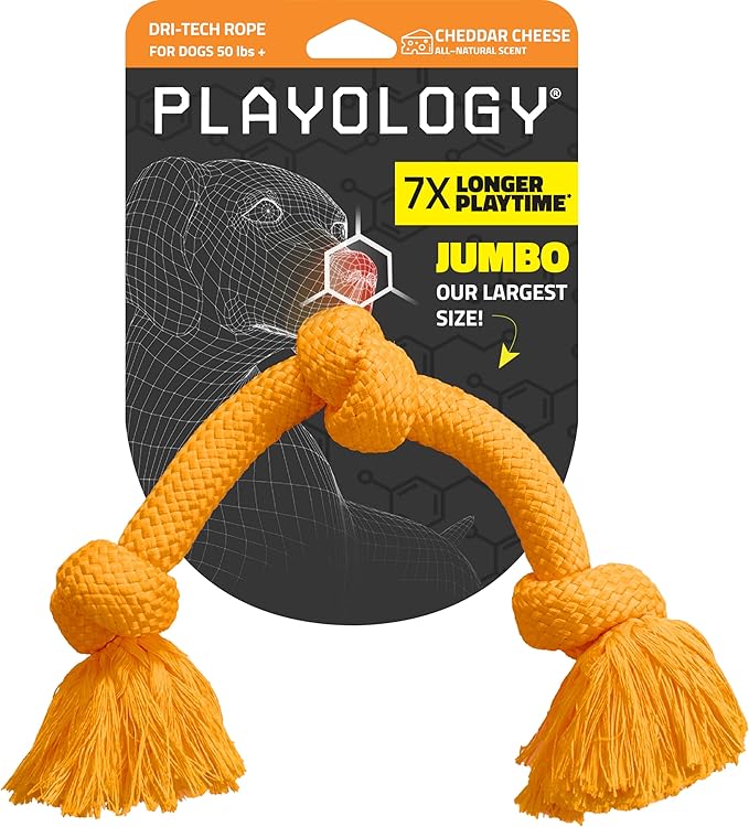Playology Dog Toys | Dri-Tech Rope Toy Tug of War Rope for Aggressive Chewers | Jumbo Cheddar Cheese Scented Toy - Easy to Clean and Made from Non Toxic Materials