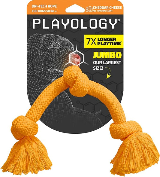 Playology Dog Toys | Dri-Tech Rope Toy Tug of War Rope for Aggressive Chewers | Jumbo Cheddar Cheese Scented Toy - Easy to Clean and Made from Non Toxic Materials