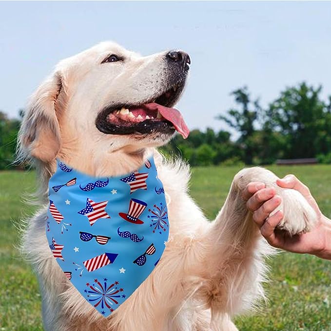 4th of July Bandanas 2 Pack, Triangle Reversible American Flag Pet Patriotic Scarf Bids for Boy and Girl, Holiday Bandana for Small Medium Large Dogs Puppy