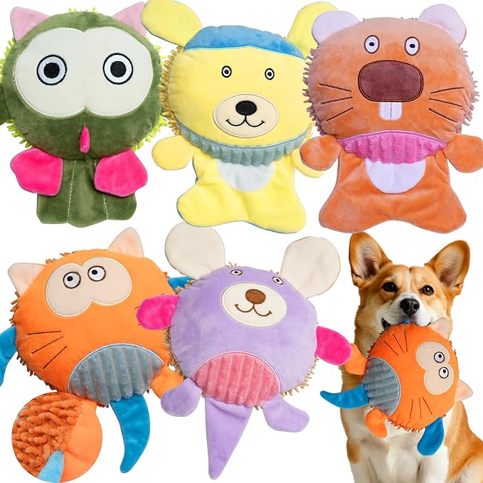 5 Pack Squeak & Crinkle Bulk Pet Squeaky Dog Toys – Interactive Soft Chew Toy for Puppy to Medium Big Dogs