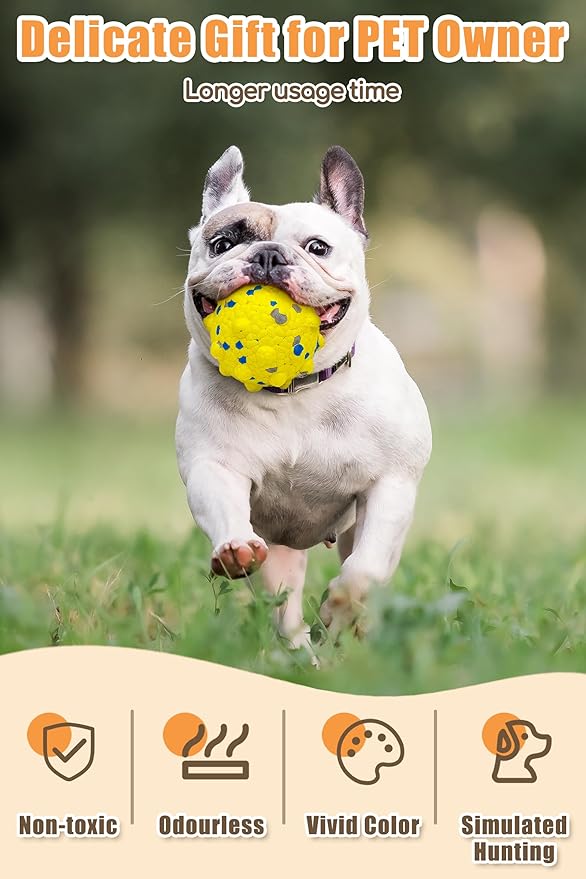 Dog Tennis Balls for Aggressive Chewers, Indestructible Durable Bouncy Interactive Toy for Dogs Fetch Game Lightweight Floating Outdoor Training(2 Yellow Point+ 2 Blue Cirle Medium)