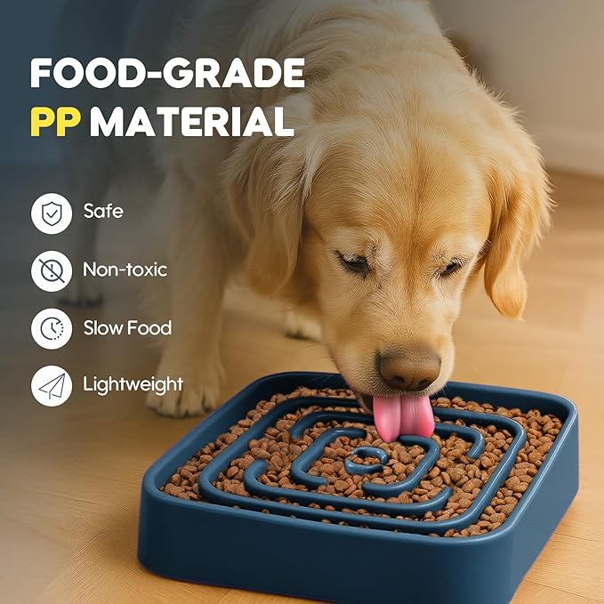 TOBYTO Slow Feeder Dog Bowls for Large Medium Breed, Anti-Choking Pet Slow Feeding Food Bowl, Non Slip Maze Puzzle Dog Feeder Bowl Prevent Bloating,Dark Blue