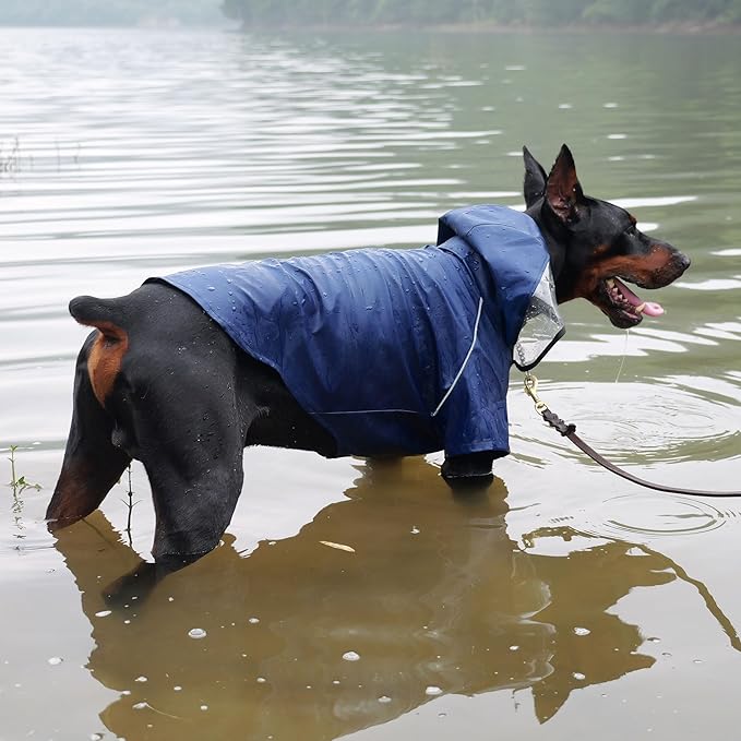 LoveLonglong Premium Waterproof Dog Raincoat with Reflective Safety Features Pet Raincoats for Large Medium Small Dogs Navy Blue M
