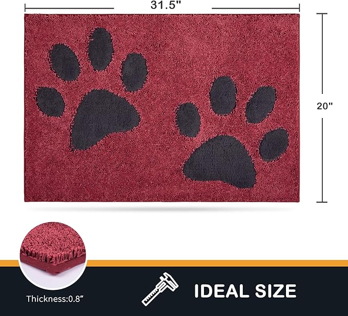 PURRUGS Dirt Trapping Door Mat 20" x 31.5", Non-Skid/Slip Machine Washable Microfiber Entryway Rug, Dog Doormat, Super Absorbent Welcome Mat for Muddy Wet Shoes and Paws, Burgundy Red