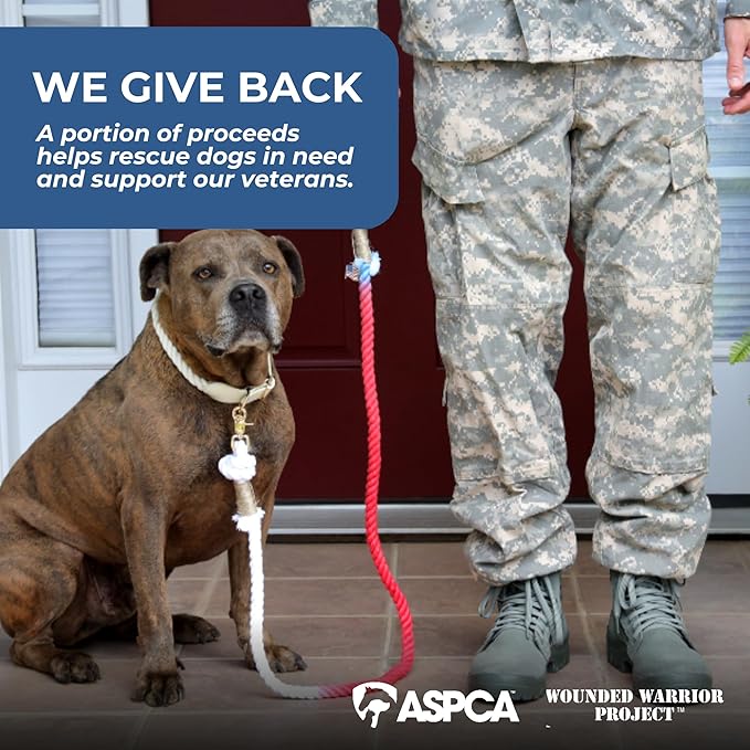 Premium Cotton Rope Leash for Medium & Large Dogs – 5 ft Handcrafted, Strong, Stylish & Durable with 360° Swivel Heavy-Duty Clip – Perfect for Everyday Walks &Training - Red White and Blue USA Leash