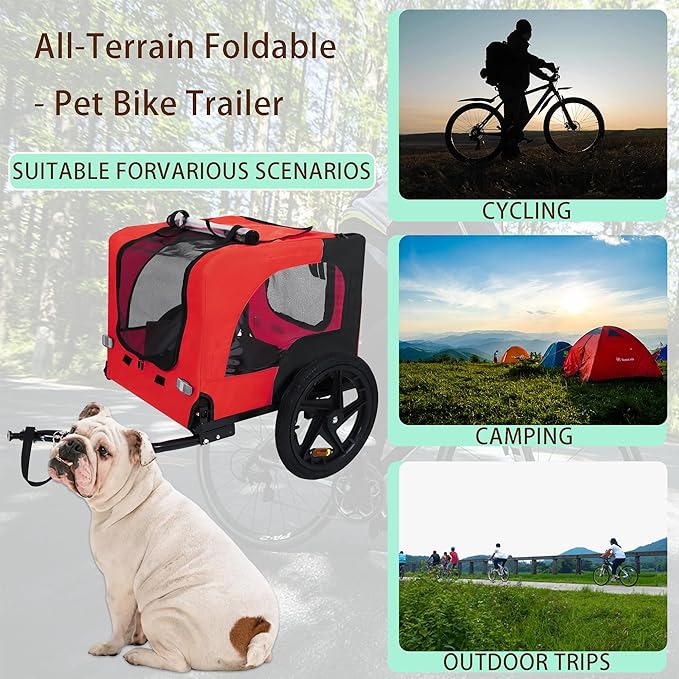 Collapsible Dog Bike Trailer for Small & Medium Pets - 16" All-Terrain Wheels, Universal Hitch, Quick Release & Non-Slip Floor - Internal Leash, Bicycle Accessories