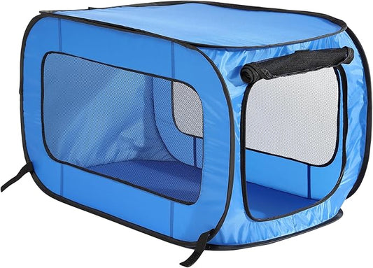 Beatrice Home Fashions Portable, Collapsible, Pop Up Kennel Travel Cat and Dog Crate, 32.5" L x 19.5" W x 19.5" H, Blue