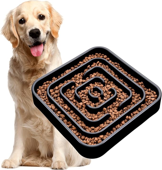 TOBYTO Slow Feeder Dog Bowls for Large Medium Breed, Anti-Choking Pet Slow Feeding Food Bowl, Non Slip Maze Puzzle Dog Feeder Bowl Prevent Bloating,Black