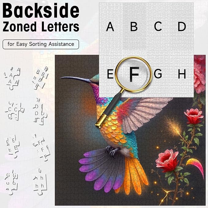Hummingbird Puzzles for Adults 1000 Pieces, Vibrant Flower Fantasy Art Jigsaw Puzzle with Letters on Back, Flower and Bird Challenging Puzzle, Cardboard, Premium Family Game Decor & Gift(22.8x22.8in)