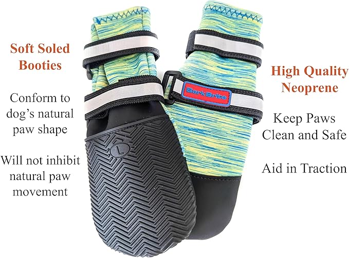 All Weather Neoprene Paw Protector Dog Boots with Reflective Straps in 5 Sizes! (Turquoise XL)