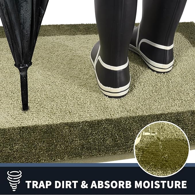 PURRUGS Dirt Trapping Door Mat 24" x 36", Non-Slip/Skid Machine Washable Entryway Rug, Shoes Scraper, Throw Rug, Super Absorbent Area Rug for Muddy Wet Shoes and Paws, Budding Green & Sage Green