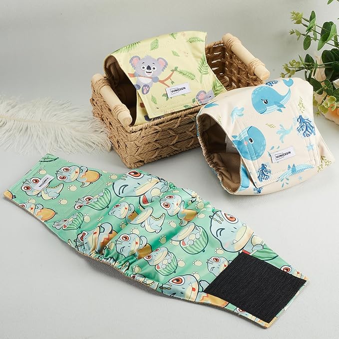 Washable Dog Diapers Male Reusable, Premium Belly Bands for Male Dogs Small, Pack of 3, High Absorbing Small Male Dog Pee Wraps for Doggie in Incontinence or Excitable Urination and Training(S)