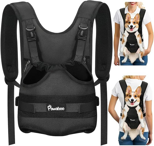 Pawaboo Pet Dog Front Carrier Backpacks, Legs Out Pet Carrier Backpack for Dogs, Adjustable Easy-fit Dog Chest Carriers for Small Medium Dogs Hands Free for Travel Hiking Cycling Camping, XL, Black