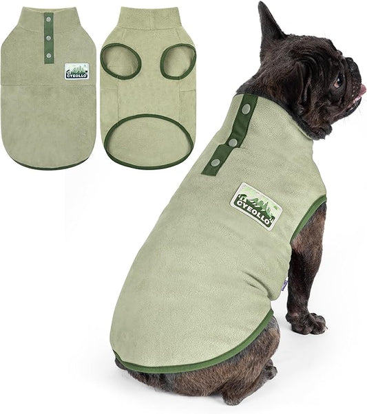 cyeollo Fleece Dog Sweater, Turtleneck Dog Sweatshirt Stretchy Pullover Fleece Vest Warm Winter Fall Clothes for Small Dogs Boy Pet Apparel, Green L