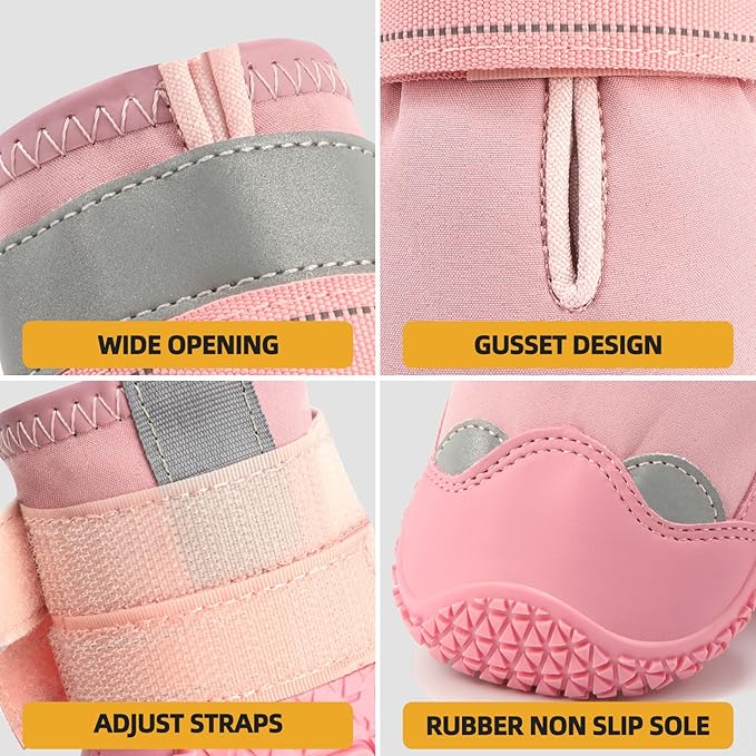 Dog Shoes for Large Dogs, Medium Dog Boots & Paw Protectors for Hardwood Floors, Outdoor Dog Booties for Hot Pavement Winter Snow Hiking, Waterproof Dog Shoes with Reflective Strips Size 5