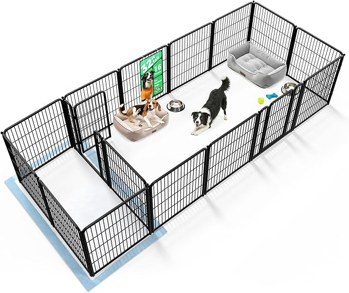 FXW Homeplus Unleashed Indoor Dog Playpen - Stress-Free and Safe Play, Heavy Duty 32 Inch 16 Panels Dog Pen with Connectors (Pack of 2) for Small and Medium Dogs, Black│Patented