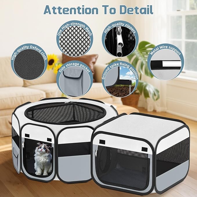 Portable Pet Cat Playpen, Foldable Dog Playpen for Indoor and Outdoor Use, Two in One Pet Playpen for Puppies Medium-Sized Dogs Kittens Travel Camping Use, Cat Tent & Houses