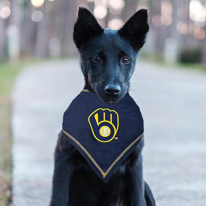 Pets First Milwaukee Brewers TIE Bandana, Small/Medium. Dog Bandana Scarf Bib for Pet Cat Dog. The Ultimate Game-Day, Party Bandana, Birthday Event