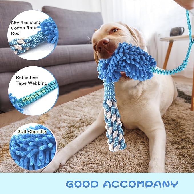 Dog Puppy Toys Dog Squeak Toys Plush Dog Toy with Dog Ropes Knots for Fun and Teeth Cleaning,Tug of War Toys, Puppy Chew Toys, Dog Rope Toys for Training Small, Large Dogs (Blue, Dog Bite Stick Toy)