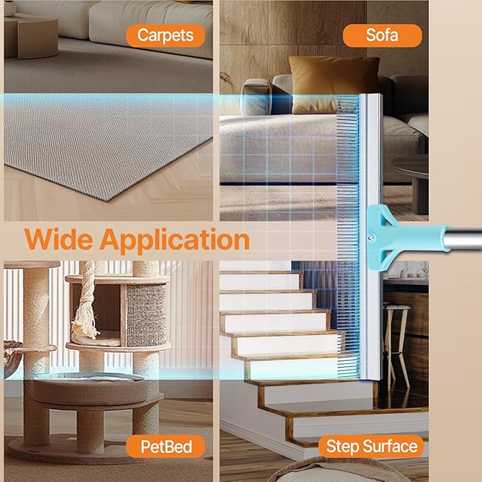 2 in 1 Carpet Rake for Pet Hair Removal, Reusable Pet Hair Remover, 54” Adjustable Long Handle Cat Dog Carpet Rake Scraper, Dog Hair Rake Brush for Rugs, Mats, Couch, Furniture