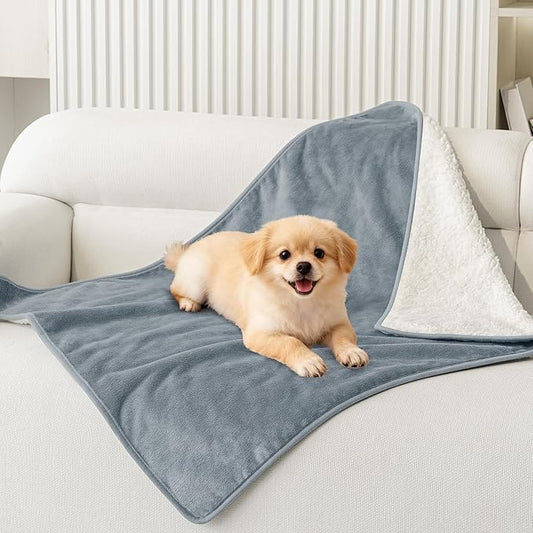 Smiry Waterproof Dog Bed Blanket, Leakproof Pet Throw Blanket for Bed Couch Sofa, Reversible Sherpa Fleece Furniture Protector Cover for Small Medium Large Dogs Cats (Grey, 32x40 inches)