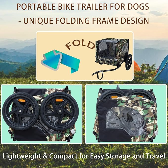 Collapsible Dog Bike Trailer for Small & Medium Pets - 16" All-Terrain Wheels, Universal Hitch, Quick Release & Non-Slip Floor - Internal Leash, Bicycle Accessories