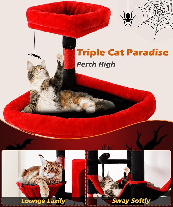 AMHANCIBLE Gothic Heavy Duty Cat Tree for Indoor Cats Large Adult 20 lbs+, 83 Inch Multi-Level Tall Cat Tower with Scratching Post and Board, Hammock, Condos, Hanging Basket, Black Red, PT21RD
